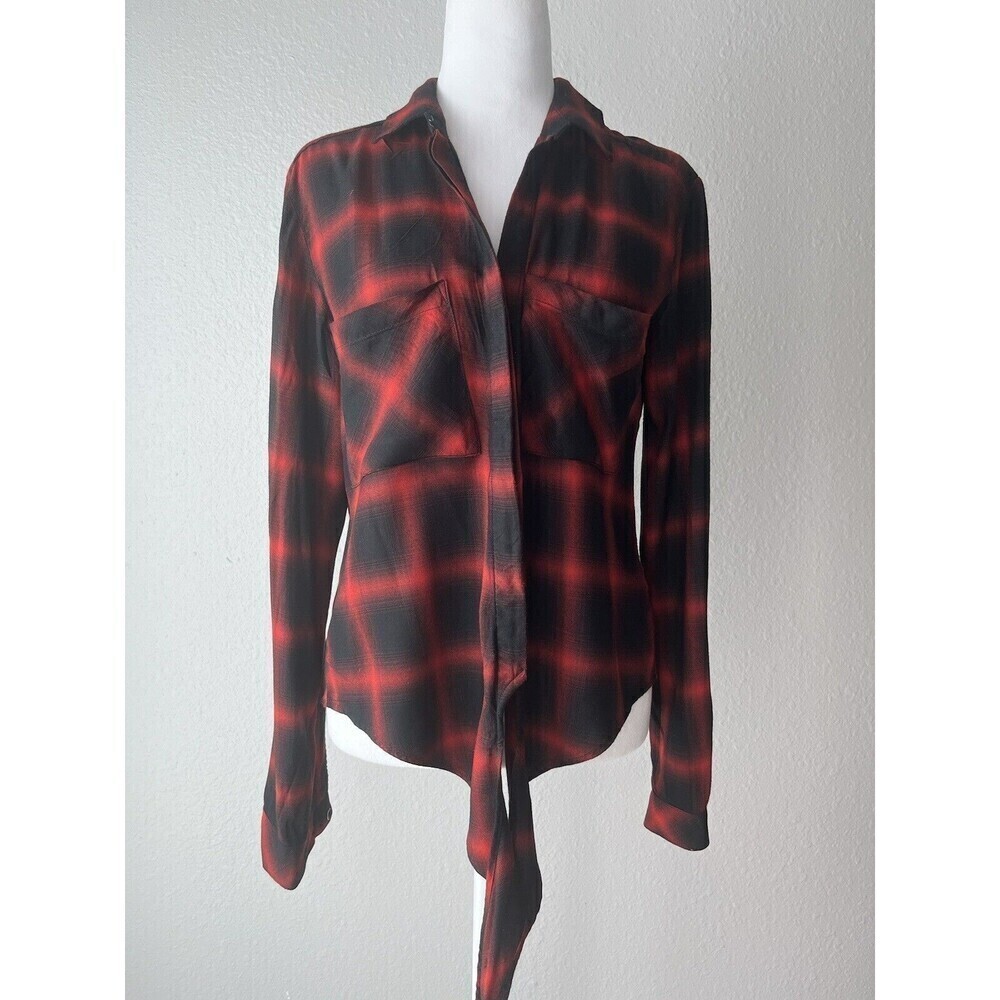 Cloth & Stone Red‎ Plaid Tie Front Button Shirt Size Small